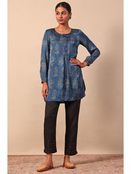 Folksong - Blue Women's Flared Ethnic Floral Top
