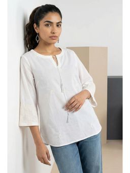 Folksong - White Women's Regular Embroidered Top