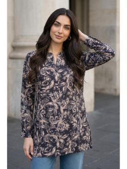 W - Navy Blue Women's Regular Printed Top