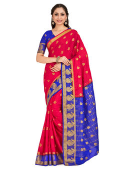 Mimosa - Red Mysore Silk Style Crepe Saree With Unstitched Blouse