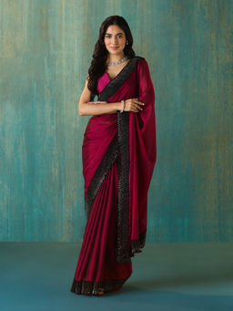 Likha - Wine Georgette Embellished & Sequined Saree with Unstitched Blouse LIKSAR118 (Free Size)