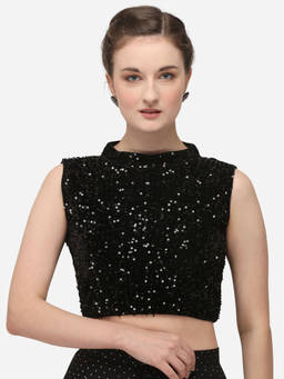 Amrutam Fab - Womens Black Velvet Stiched Blouse With Collar Neck