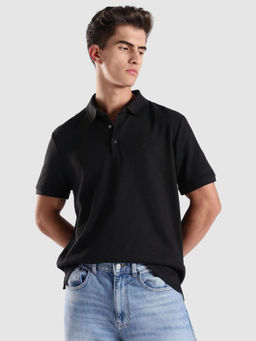 Calvin Klein - Men Black Self Design Regular Fit Cotton Polo T-Shirt
