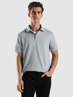 Calvin Klein - Men Grey Self Design Regular Fit Cotton Polo T-Shirt