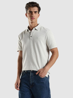 Calvin Klein - Men Off White Self Design Regular Fit Cotton Polo T-Shirt