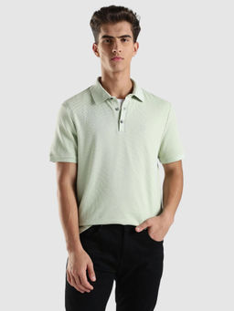 Calvin Klein - Men Green Self Design Regular Fit Cotton Polo T-Shirt
