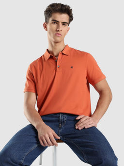 Calvin Klein - Men Orange Solid Regular Fit Cotton Polo T-Shirt