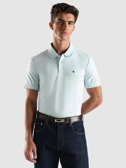 Calvin Klein - Men Blue Solid Regular Fit Cotton Polo T-Shirt