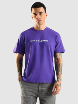 Calvin Klein - Men Purple Printed Relaxed Fit Cotton T-Shirt