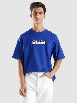 Calvin Klein - Men Blue Embroidered Logo Relaxed Fit Cotton T-Shirt