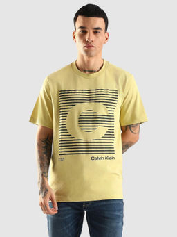 Calvin Klein - Men Yellow Printed Relaxed Fit Cotton T-Shirt