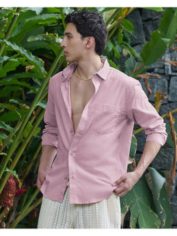 Bewakoof - Men's Pink Cotton Linen Shirt
