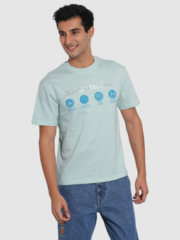 Being Human - Men Blue Chest-Print Crew Neck T-Shirt