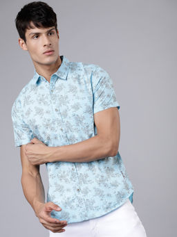 LOCOMOTIVE - Men Blue Floral Slim Fit Casual Shirt