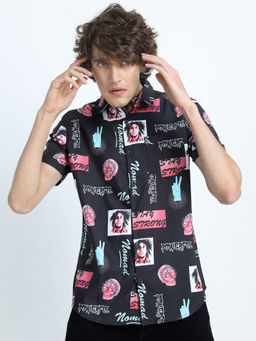 LOCOMOTIVE - Men Black Slim Fit Printed Casual Shirt