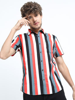LOCOMOTIVE - Men Multi-Color Slim Fit Stripes Striped Casual Shirt