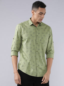 LOCOMOTIVE - Men Green Printed Casual Slim Fit Shirt