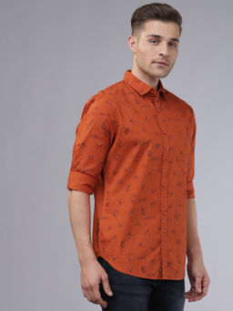 LOCOMOTIVE - Men Orange Printed Casual Slim Fit Shirt