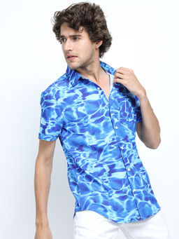 LOCOMOTIVE - Mens Blue Printed Casual Slim Fit Shirt