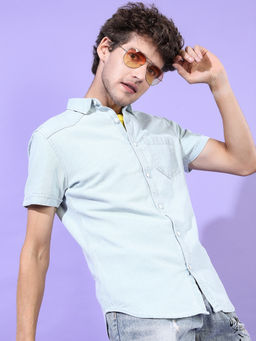 LOCOMOTIVE - Men Blue Denim Casual Slim Fit Shirt