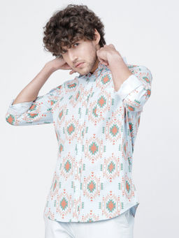 LOCOMOTIVE - Mens Powder Blue Printed Casual Slim Fit Shirt