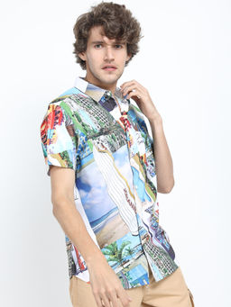 LOCOMOTIVE - Mens Multi-Color Printed Casual Slim Fit Shirt