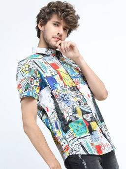 LOCOMOTIVE - Mens Multi-Color Printed Casual Slim Fit Shirt