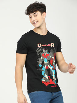 LOCOMOTIVE - Mens Black Round Neck Short Sleeve Slim Fit T-Shirt