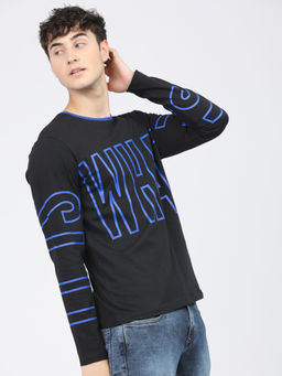 LOCOMOTIVE - Mens Black Crew Neck Full Sleeve Slim Fit T-Shirt