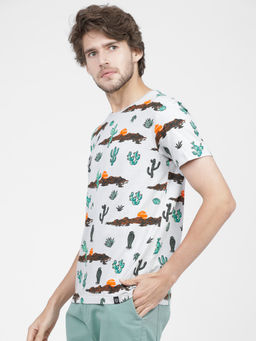 LOCOMOTIVE - Mens White Crew Neck Short Sleeve Slim Fit Printed T-Shirt