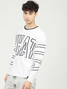 LOCOMOTIVE - Mens White Crew Neck Full Sleeve Slim Fit T-Shirt