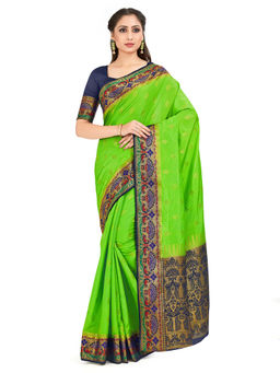 Mimosa - Green Kanjivaram Style Art Silk Saree With Unstitched Blouse