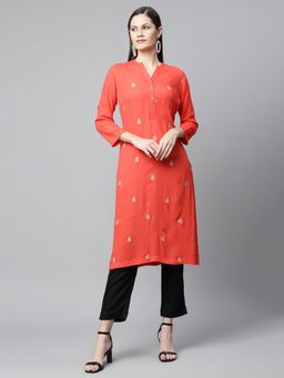 Barara Ethnic - Red Embroidered Straight Kurta