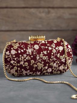 AMYRA - Elan Maroon Silk Capsule Clutch