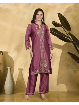 Gahan - Mauve Silk Blend Zari Sequence Thread Embroidered Kurta and Pant