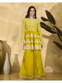 Gahan - Yellow Georgette Chain Embroidered Kurta With Palazzo