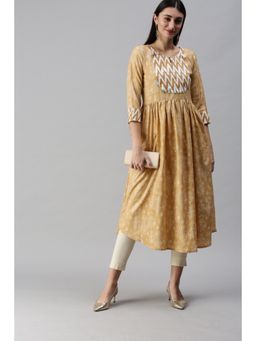 Gahan - Women Yellow Flower and Ikat Foil Printed Kurtas