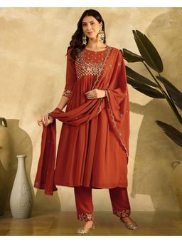 Gahan - Orange Georgette Zari Sequence Cording Embroidered Kurta With Pant and dupatta