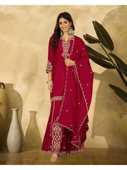 Gahan - Red Polly Chinon Zari Sequence Cording Embroidered Kurta With Palazzo and Dupatta