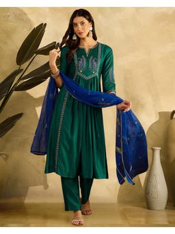 Gahan - Rama Vichitra Zari Thread Embroidered Kurta With Pant and Dupatta