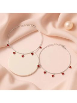 White Velvet - Crimson Hearts 925 Silver Adjustable Anklet