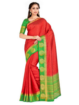 Mimosa - Red Arni Pattu Style Art Silk Saree With Unstitched Blouse