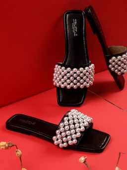 Truffle Collection - Black Embellished Flats