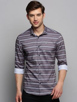 SHOWOFFFF - Mens Spread Collar Striped Taupe Classic Shirt