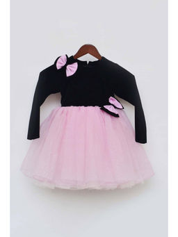Fayon Kids - Black Velvet and Pink Glitter Organza Frock