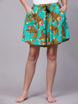 Bstories - Green Animal Print Culotte Shorts