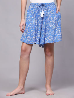 Bstories - Blue Floral Print Culotte Shorts