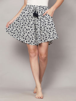 Bstories - Navy Floral Print Culotte Shorts