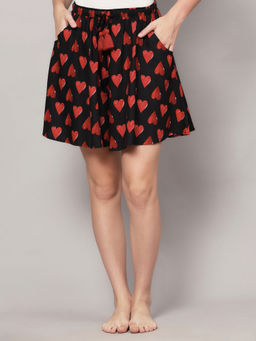 Bstories - Black Heart Print Culotte Shorts