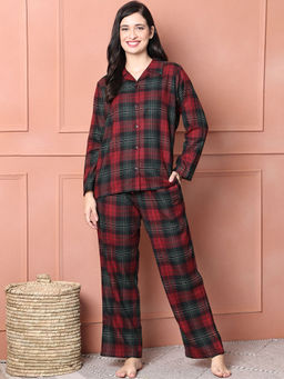 Secret Wish - Red Checkered Flannel Shirt with Pyjama (Set of 2)